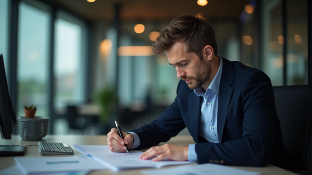 Ekonom v kanceláři studující tabulky s daty o inflaci a ekonomických ukazatelích