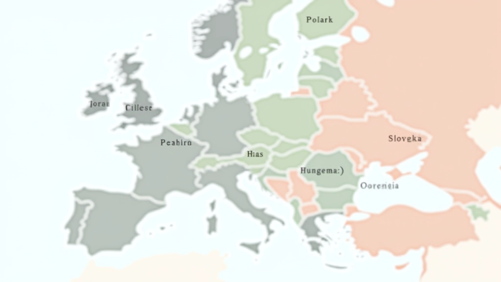 Mapa Evropy se zvýrazněním čtyř zemí Visegrádské skupiny a jejich relativními pozicemi v střední Evropě