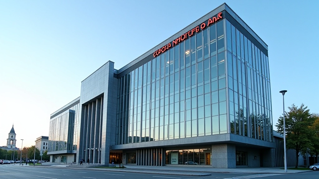 Bankovní budova České národní banky s moderní architekturou a věšteckým osvětlením