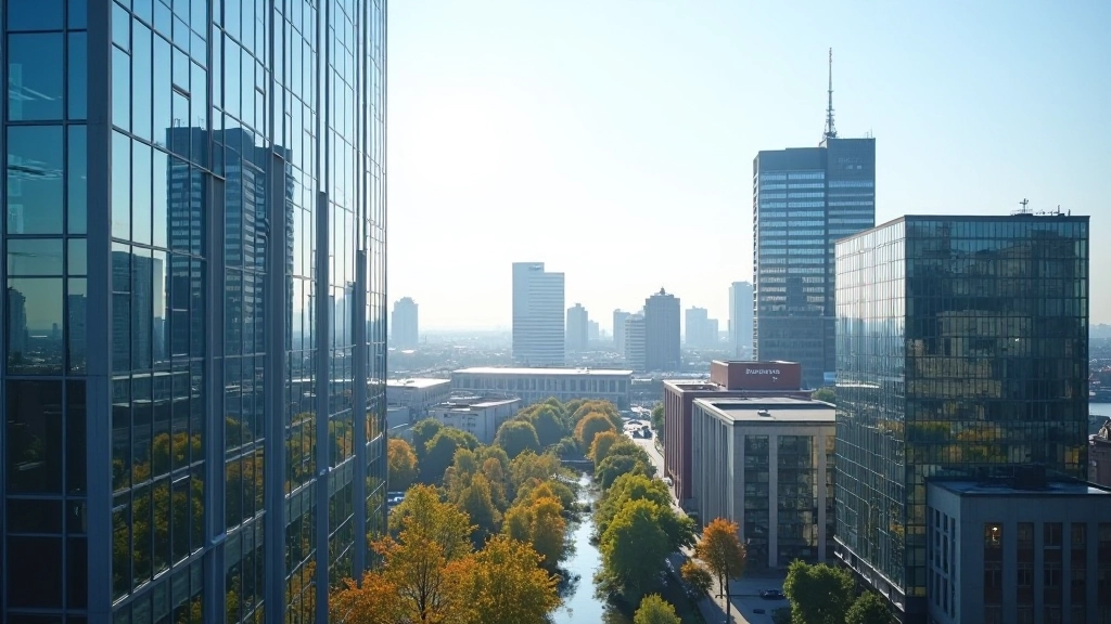 Moderní finanční centrum v České republice s mrakodrapy a pultům obchodního prostoru